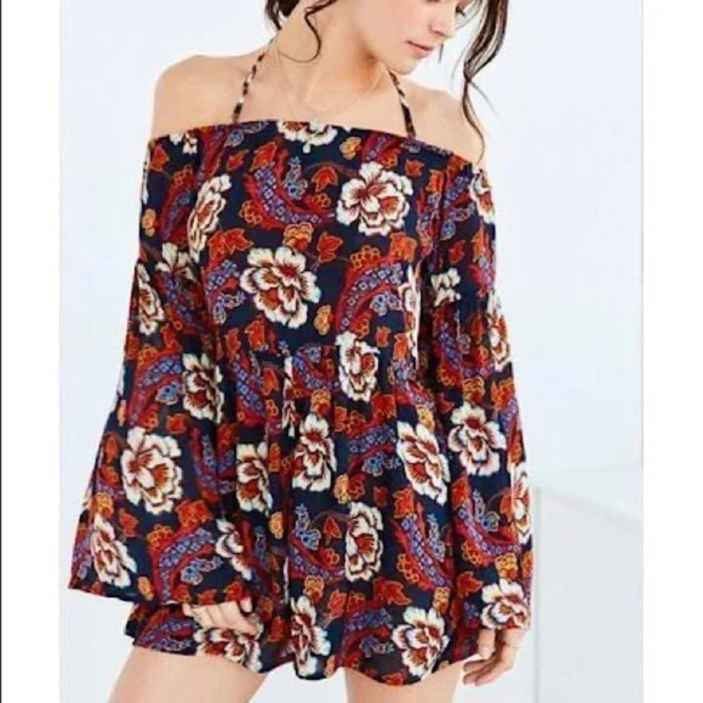 Urban Outfitters Out From Under Blue Orange Floral Lightweight Romper Size Med